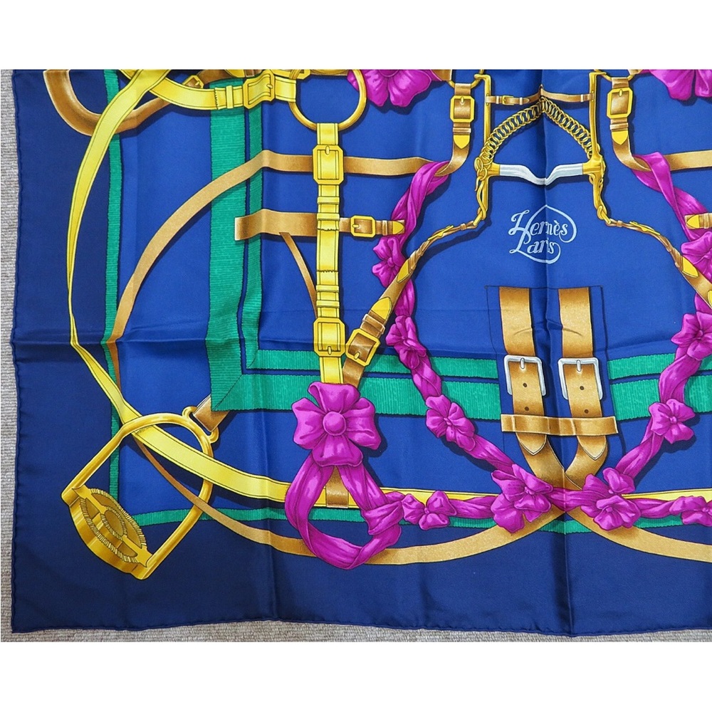 Hermes Blue and Gold Silk Scarf - Picture 5 of 11